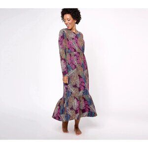 Stan Herman Lounge Dress Size Medium Sueded Jersey Tiered Plum Multicolor Boho